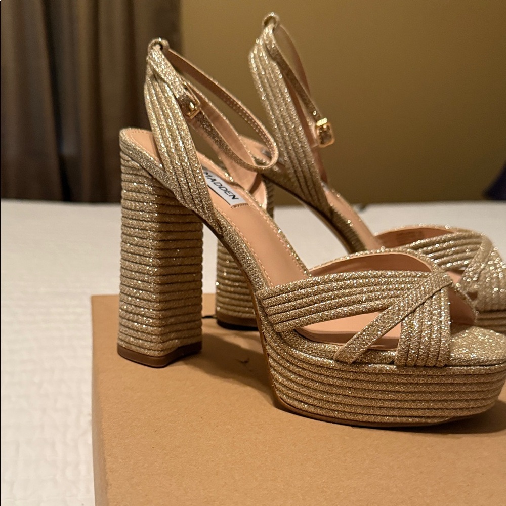 Steve Madden Gold Heels with Strappy Design